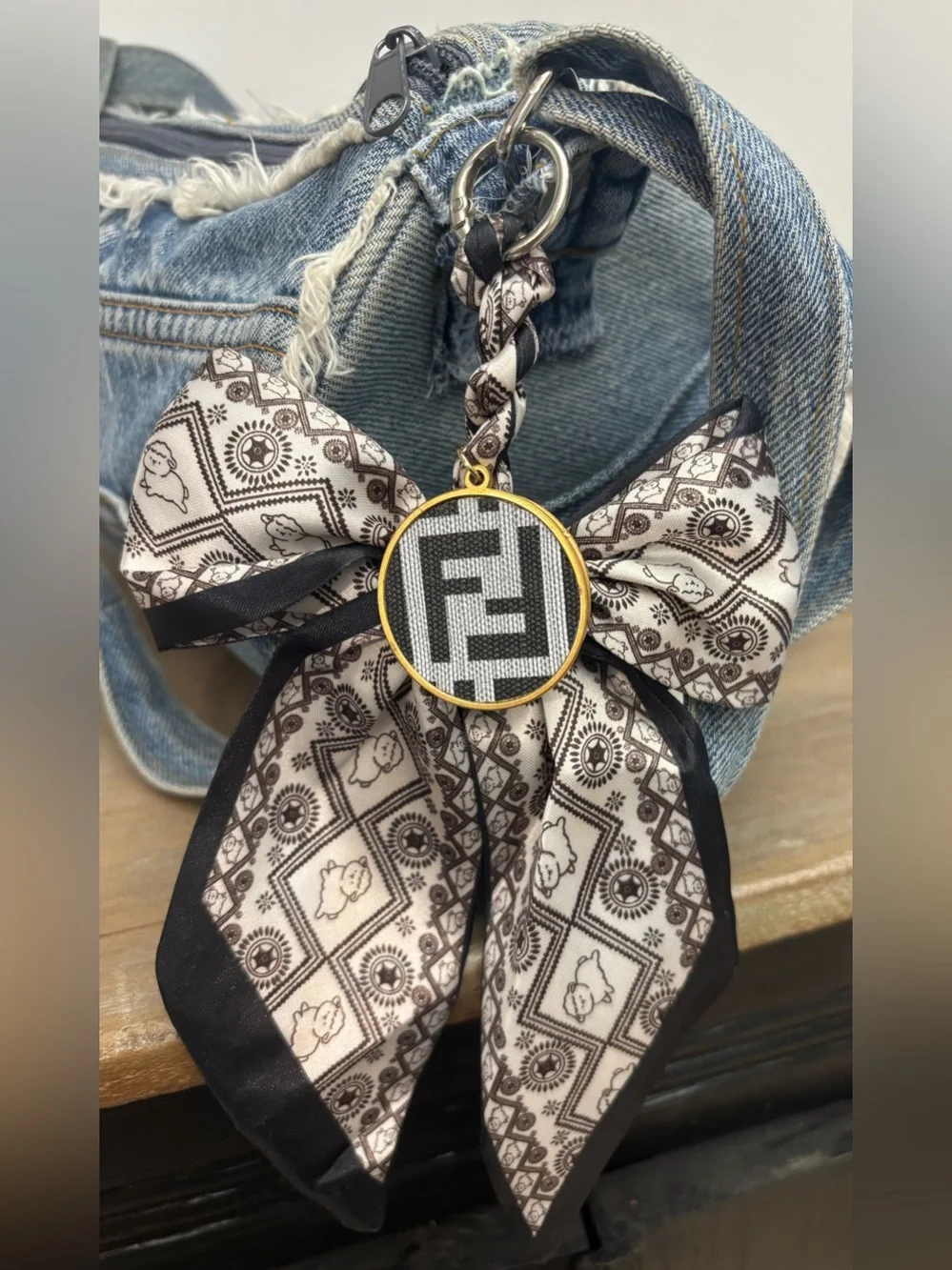 Fendi Monogram Bow Bag Charm 8.5 inches